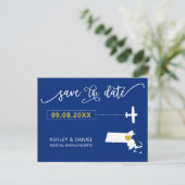 Massachusetts Wedding Save the Date Mapはがき ポストカード (スタンド正面)