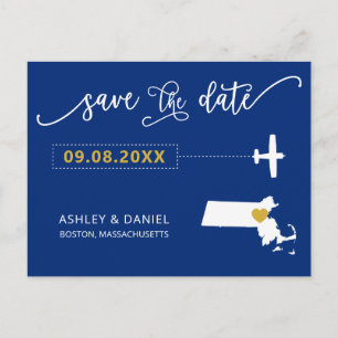 Massachusetts Wedding Save the Date Mapはがき ポストカード