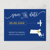 Massachusetts Wedding Save the Date Mapはがき ポストカード (正面)