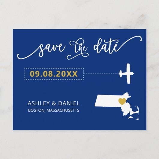 Massachusetts Wedding Save the Date Mapはがき ポストカード (正面)