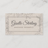 Massage Therapist Beige Linen Floral Line Art 名刺 (正面)
