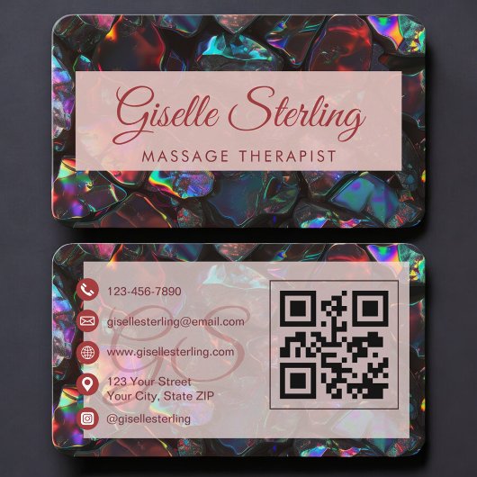 Massage Therapist Black Opal QR Code 名刺