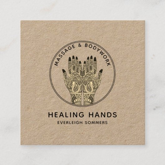 Massage Therapist Body Work Mehndi Henna Kraft スクエア名刺 (正面)