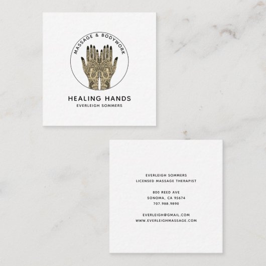 Massage Therapist Body Work Mehndi Henna Square スクエア名刺 (正面/裏面)