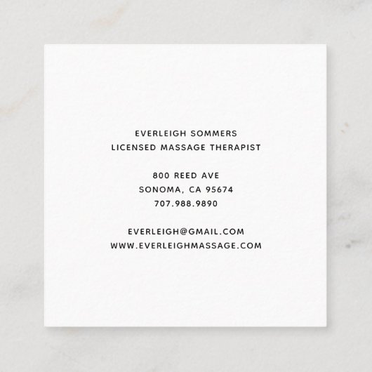 Massage Therapist Body Work Mehndi Henna Square スクエア名刺 (裏面)