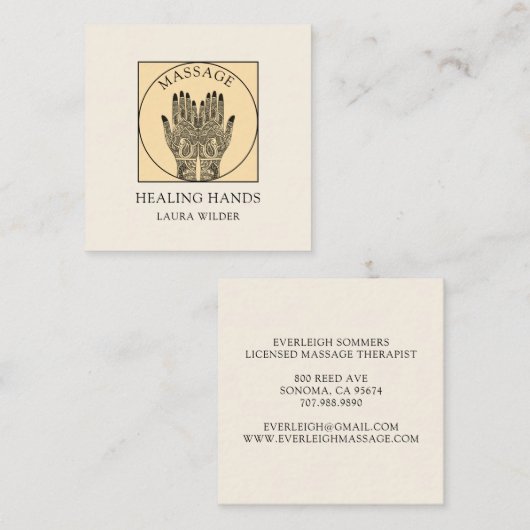 Massage Therapist Body Work Mehndi Henna Square  スクエア名刺 (正面/裏面)