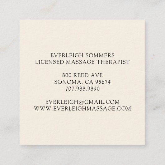 Massage Therapist Body Work Mehndi Henna Square  スクエア名刺 (裏面)