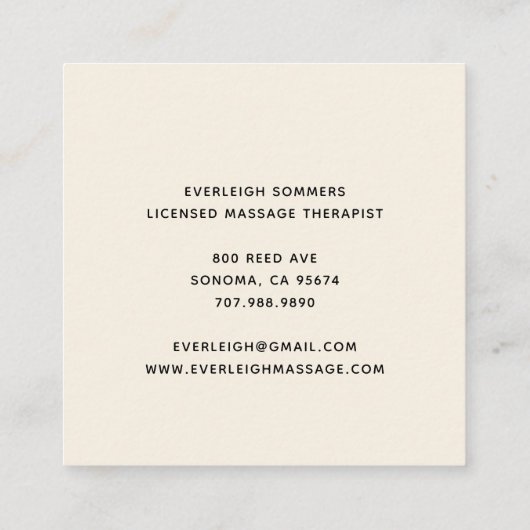 Massage Therapist Body Work Mehndi Henna Square Bu スクエア名刺 (裏面)