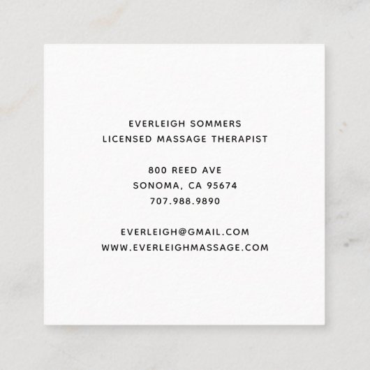 Massage Therapist Body Work Mehndi Henna Square Bu スクエア名刺 (裏面)