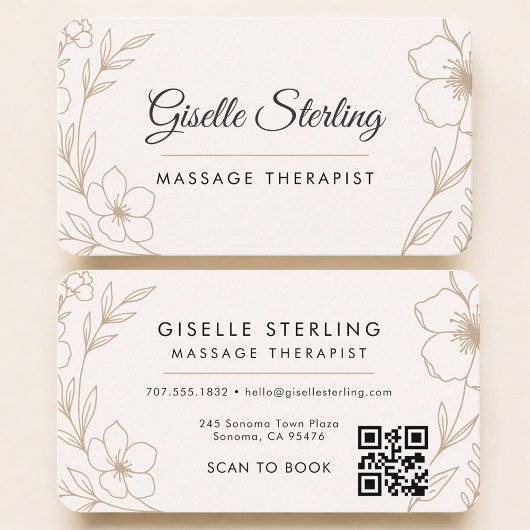 Massage Therapist Floral QR Code Professional 名刺