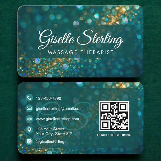 Massage Therapist Green Gold QR Code 名刺