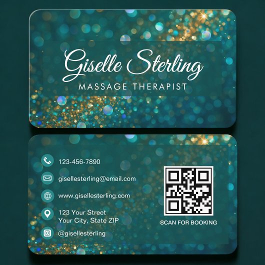 Massage Therapist  Green Gold QR Code Professional 名刺