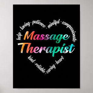 Massage Therapist Heart Word Cloud Watercolor ポスター