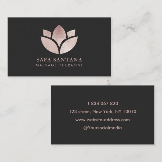 Massage Therapist Lotus Flower Rose Gold Glitter  名刺 (正面/裏面)