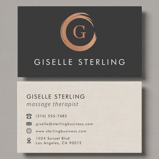 Massage Therapist Monogram Metallic Rose Gold 名刺