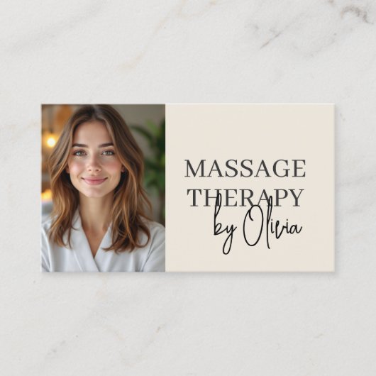 Massage Therapist Neutral Beige Photo QR Code 名刺 (正面)