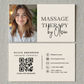 Massage Therapist Neutral Beige Photo QR Code 名刺