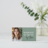 Massage Therapist Photo Linen Sage Green  名刺 (スタンド正面)