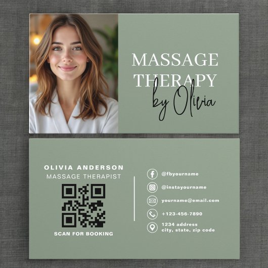 Massage Therapist Photo Luxury Sage Green  名刺