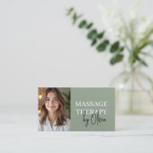 Massage Therapist Photo Luxury Sage Green  名刺 (スタンド正面)