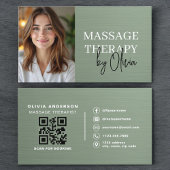 Massage Therapist Photo Metallic Sage Green  名刺