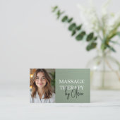 Massage Therapist Photo Metallic Sage Green  名刺 (スタンド正面)