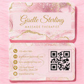 Massage Therapist Pink Gold Agate QR Code 名刺