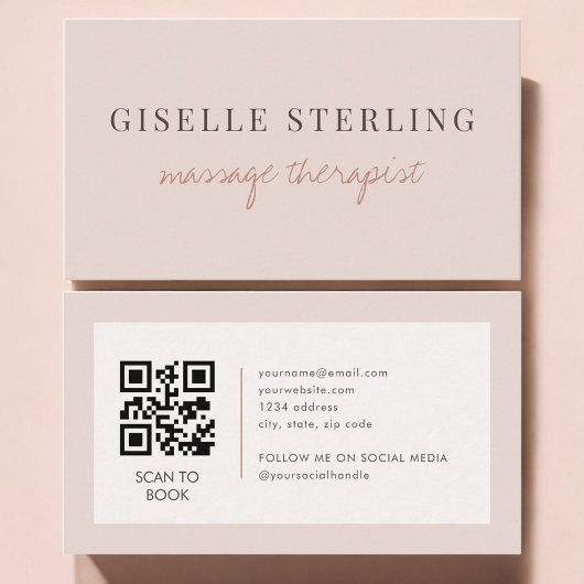 Massage Therapist QR Code Blush Pink  名刺