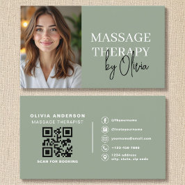 Massage Therapist QR Code Sage Green Photo 名刺
