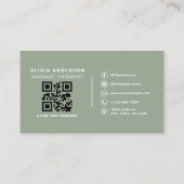 Massage Therapist QR Code Sage Green Photo 名刺 (裏面)