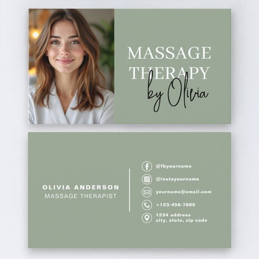 Massage Therapist Sage Green Photo 名刺