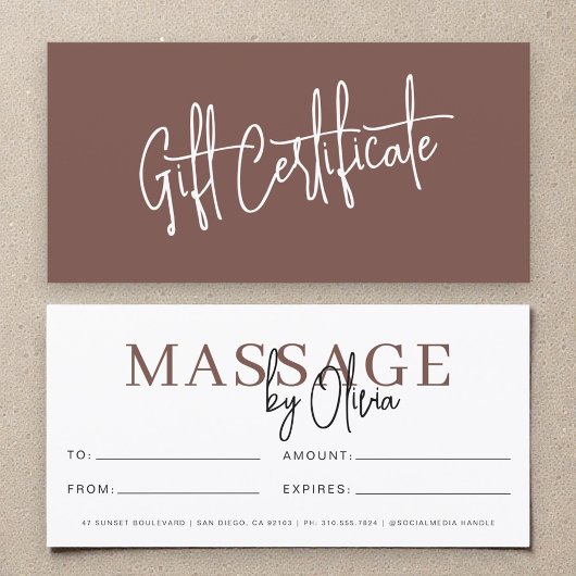 Massage Therapist Terracotta Gift Certificates