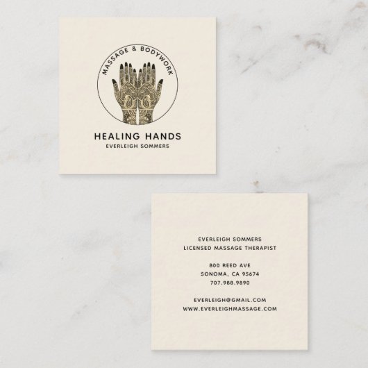 Massage Therapy Classic Cream Business Card スクエア名刺 (正面/裏面)