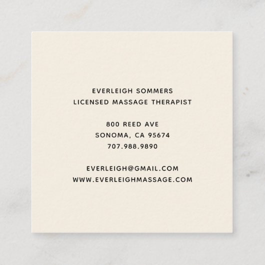 Massage Therapy Classic Cream Business Card スクエア名刺 (裏面)