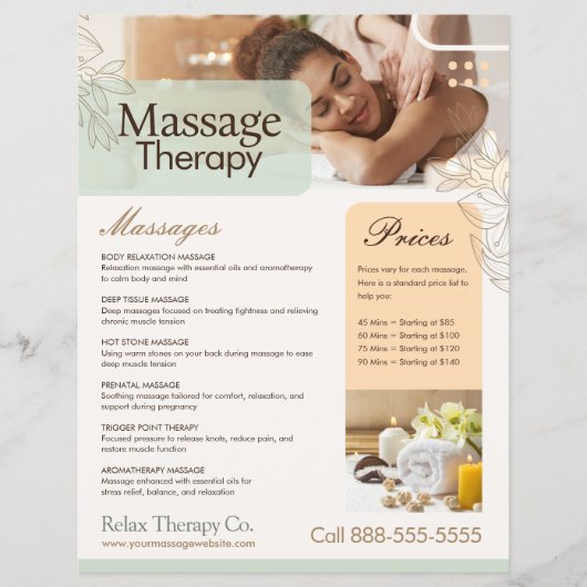 Massage Therapy Flyer Template チラシ (正面)