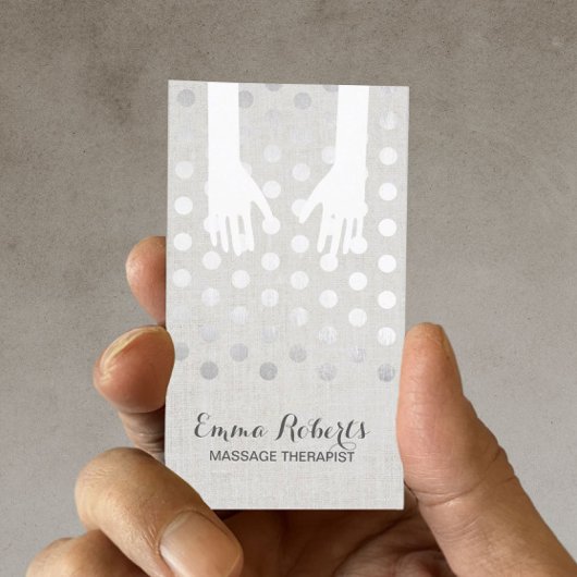 Massage Therapy Healing Hands Silver Dots Linen 名刺