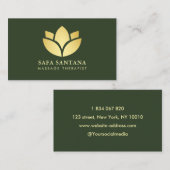 Massage Therapy Spa Lotus Flower Dark Green 名刺 (正面/裏面)