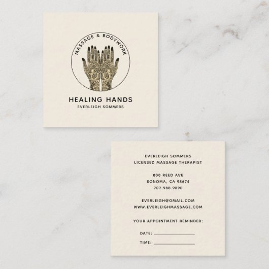 Massage Therapy With Appointment Reminder スクエア名刺 (正面/裏面)