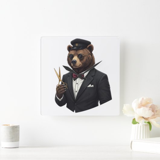 Master Barber Bear Luxury Wall Clock - Barber Shop スクエア壁時計 (ホーム)