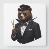 Master Barber Bear Luxury Wall Clock - Barber Shop スクエア壁時計 (正面)