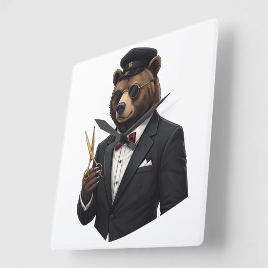 Master Barber Bear Luxury Wall Clock - Barber Shop スクエア壁時計 (傾斜)