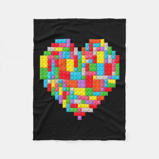 Master Builder Block Brick Building Heart Valentin フリースブランケット (正面)