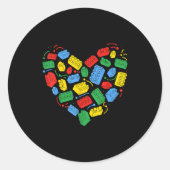 Master Builder Block Brick Building Heart Valentin ラウンドシール (正面)