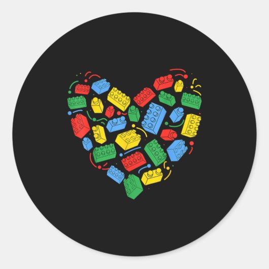 Master Builder Block Brick Building Heart Valentin ラウンドシール (正面)