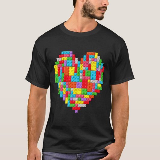 Master Builder Block Brick Building Heart Valentin Tシャツ (正面)