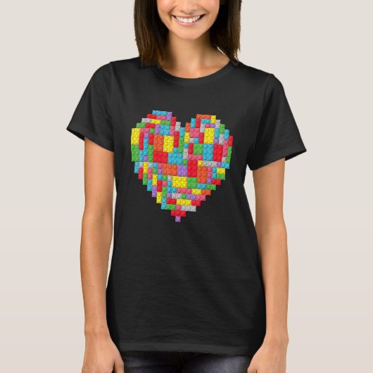 Master Builder Block Brick Building Heart Valentin Tシャツ (正面)