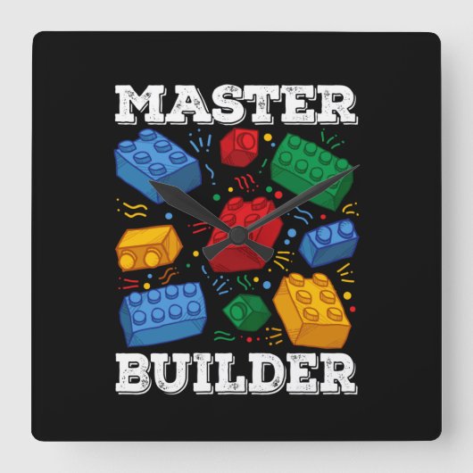 Master Builder Cute Block Building Kids Toys Brick スクエア壁時計 (正面)