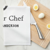 Master chef add name black pan yellow fire fume co キッチンタオル (四つ折り)