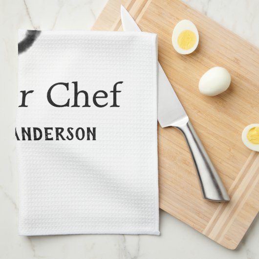 Master chef add name black pan yellow fire fume co キッチンタオル (四つ折り)