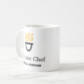 Master chef add name black pan yellow fire fume co コーヒーマグカップ (正面左)